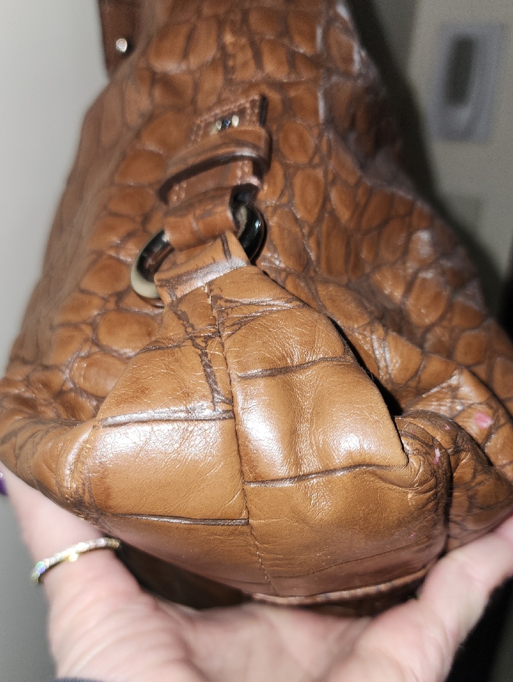 Coach Croc-Embossed Brown Leather Tote G1176-F17661 Purse - Picture 6 of 16